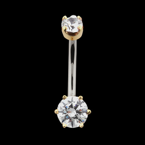 Double CZ 6 Prong Navel Curve YG