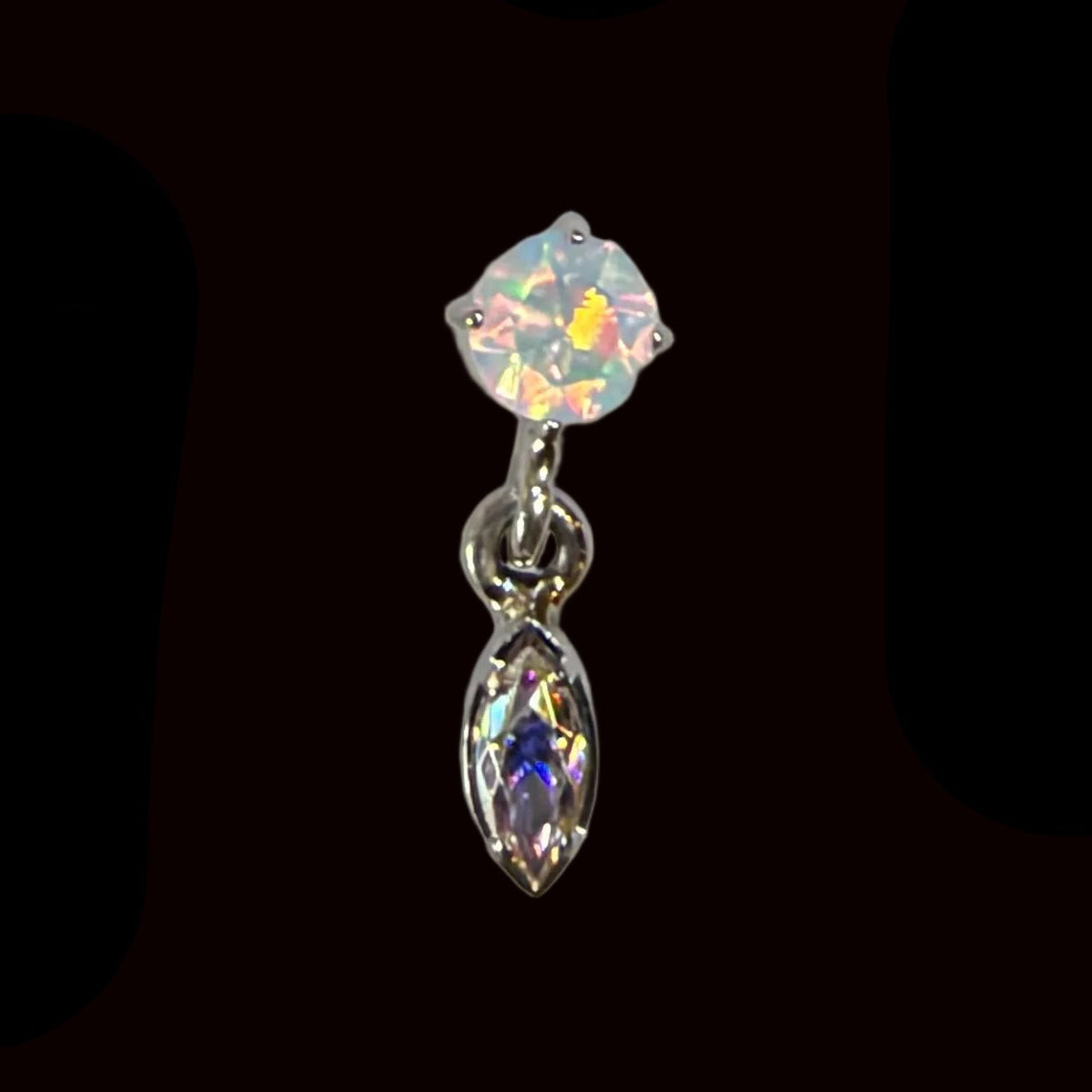 "Tiffany Marquise Dangle" White Opal/Aurora Ti.