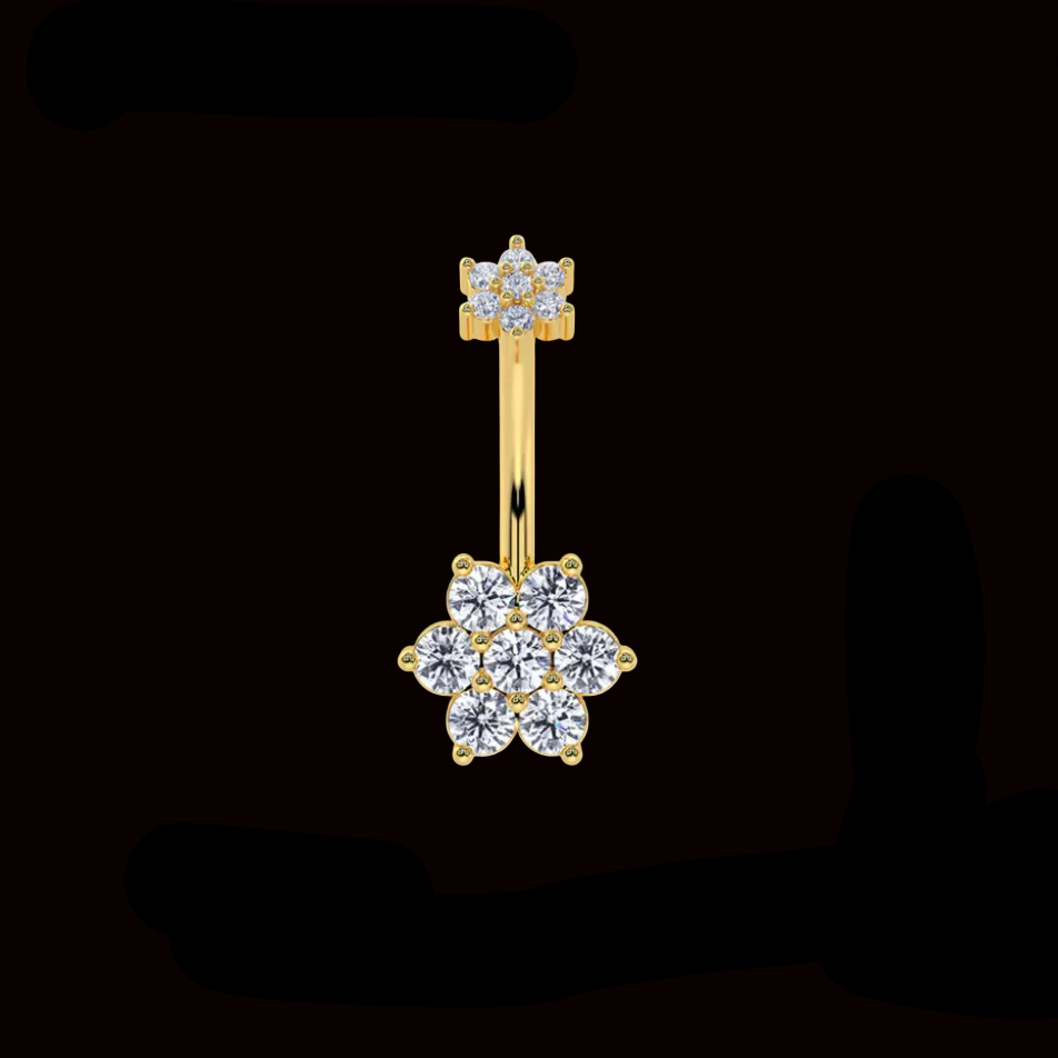 Double Flower CZ Navel Curve YG