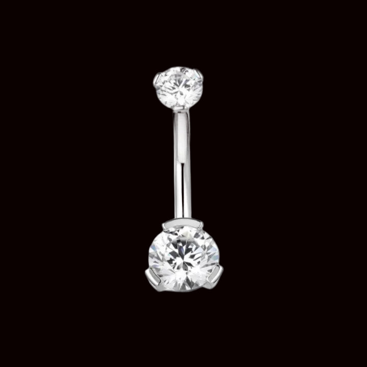 Double CZ Prong Navel Curve Ti.