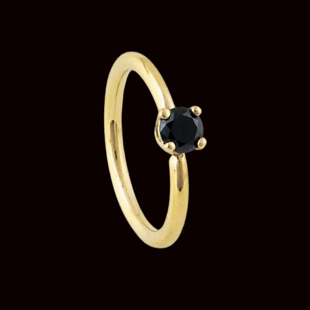 18g 5/16 Black CZ 14k YG Fixed Gem Ring