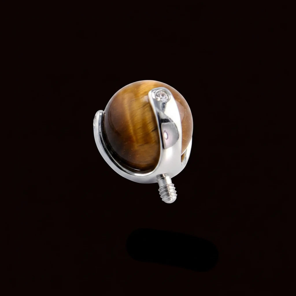 4m Genuine Tigers Eye Ball 14g Threaded Top Ti.