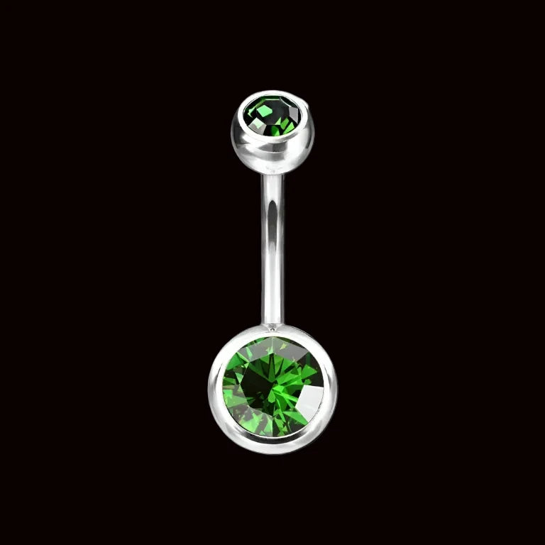14g 5/16 Double Emerald Green CZ Bezel Navel Curve Ti.