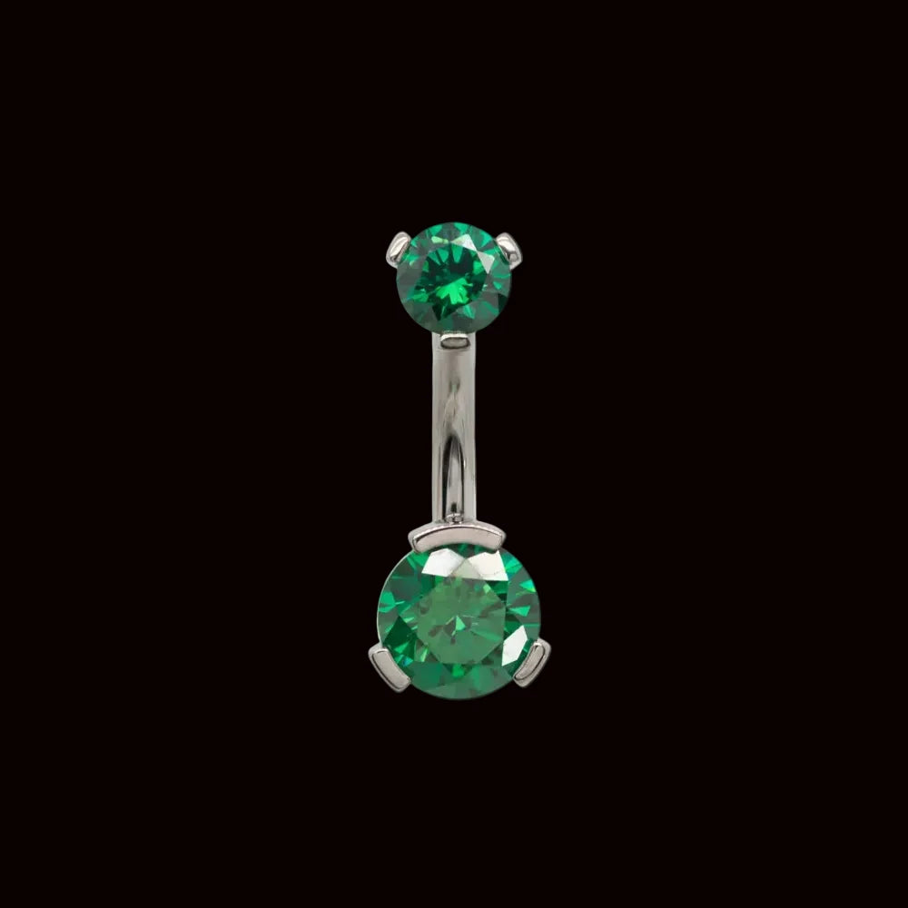 Double Emerald Green Prong Navel Curve Ti.