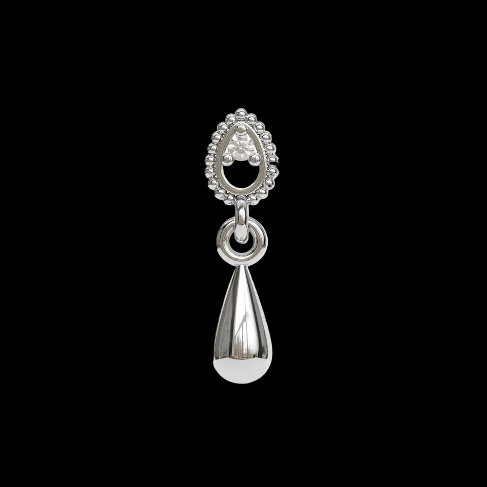 Beaded Teardrop Dangle Genuine Diamond WG