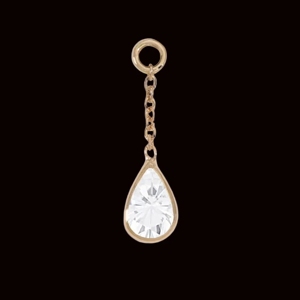 Teardrop Moissanite Charm 14k YG
