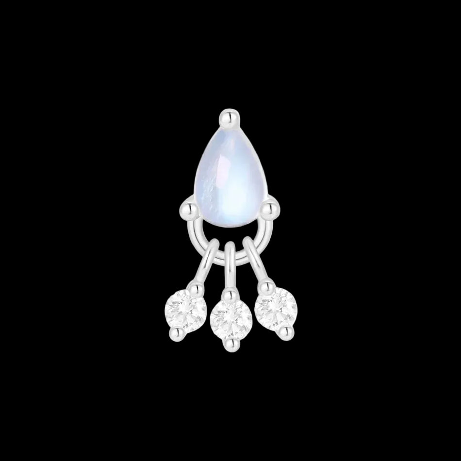 "Tinsel" Genuine Blue Moonstone/Moissanite WG