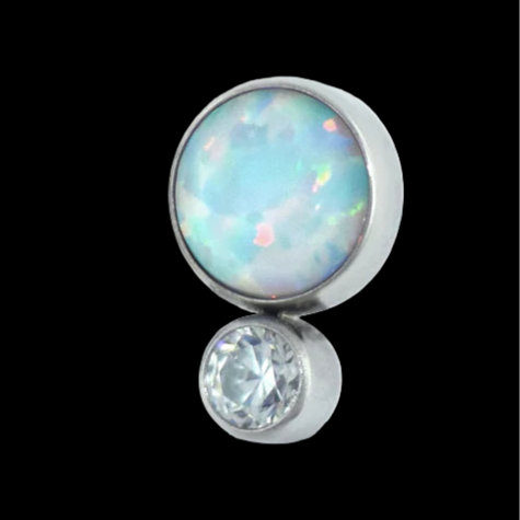 White Opal/CZ 2 Gem Bezel Ti.