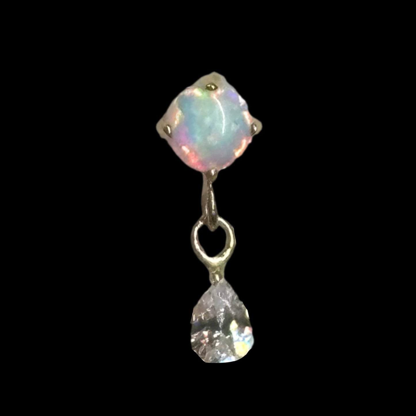 "Ziana Pear Dangle" White Opal/CZ YG