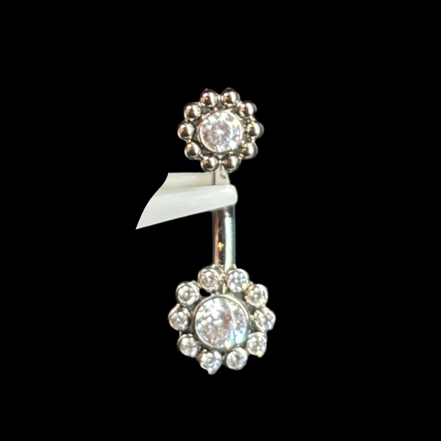 Double CZ Beaded Flower Micro J-Curve Ti.