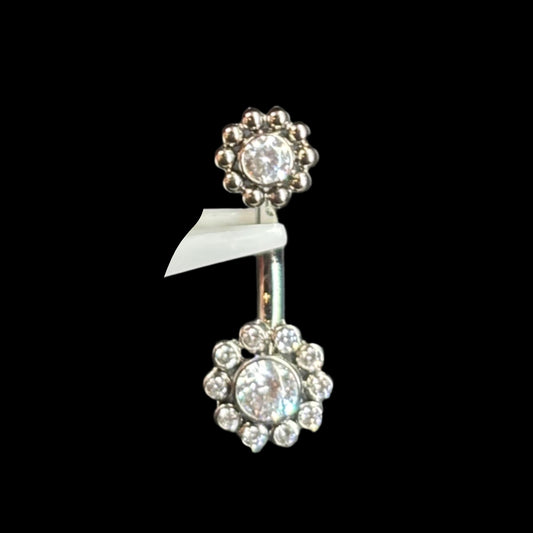 Double CZ Beaded Flower Micro J-Curve Ti.