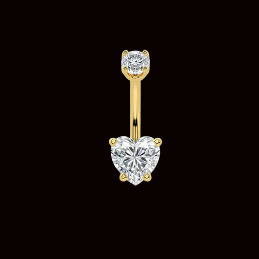 Double CZ Heart Navel Curve YG