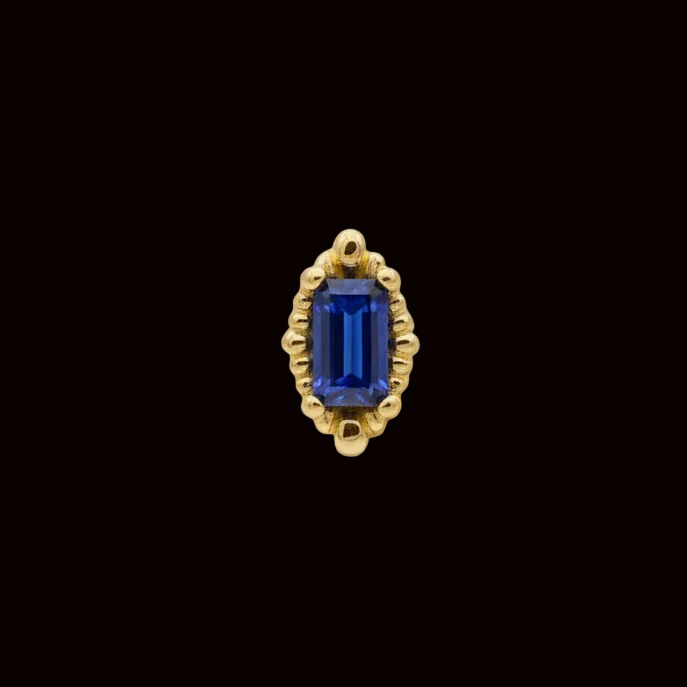 "Melange Baguette" Genuine Blue Sapphire 14k YG