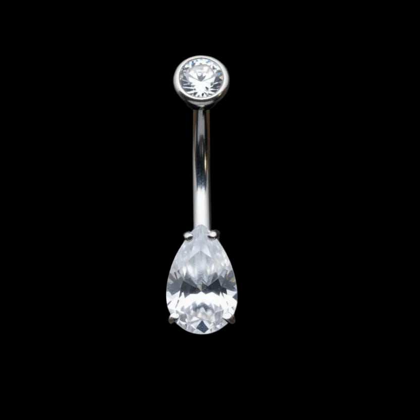 CZ Pear Prong Navel Curve Ti.