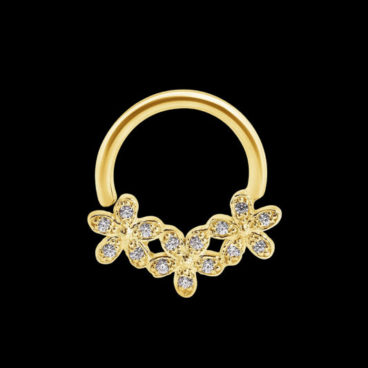 "Alyssa" Pink CZ 16g 3/8 YG Seamring