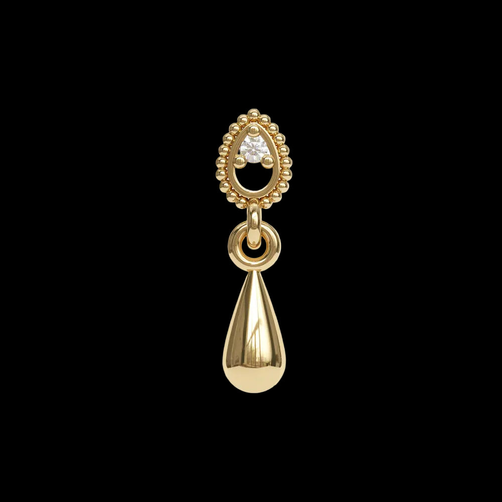 Beaded Teardrop Dangle Genuine Diamond YG