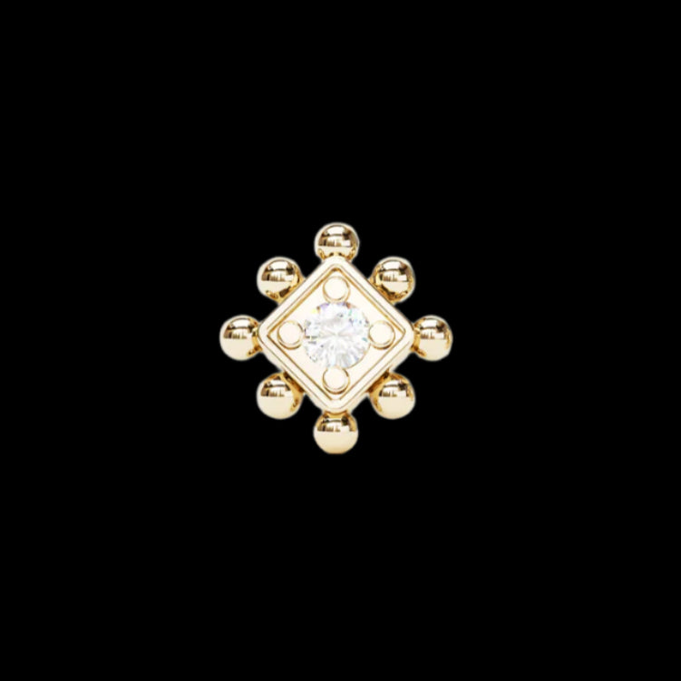 "Beaded Square" Genuine Diamond YG