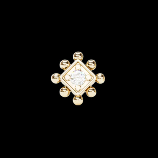 "Beaded Square" Genuine Diamond YG