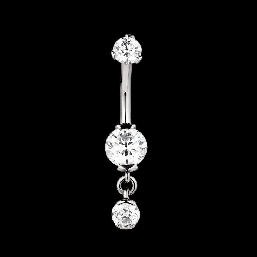 CZ Prong Dangle Navel Curve Ti.