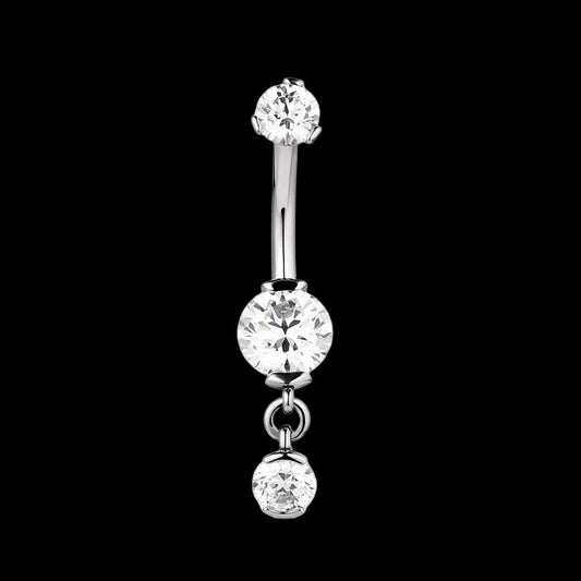 CZ Prong Dangle Navel Curve Ti.