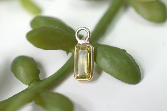 Emerald Cut Yellow Tourmaline YG Charm