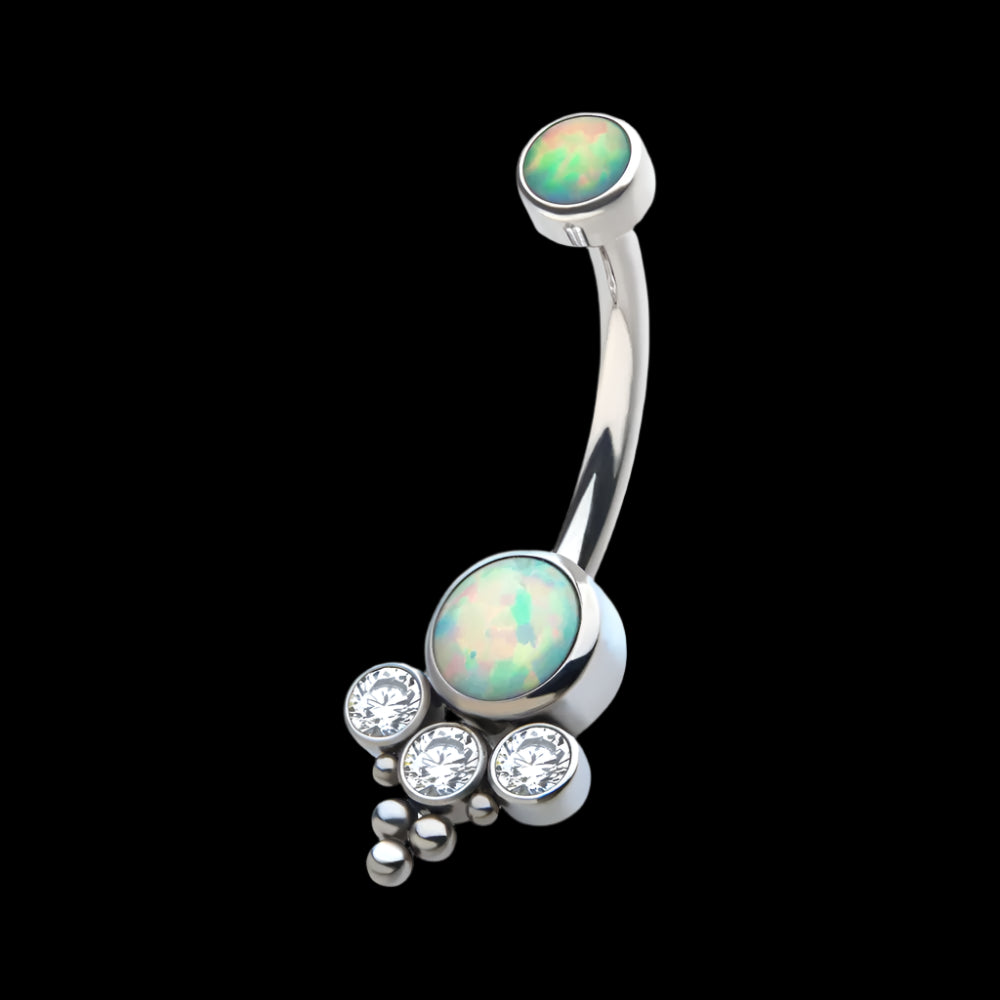 White Opal w CZ/Beading Curve Ti