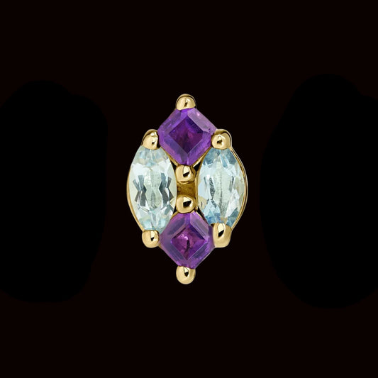 "Mirrored Love" Genuine Sky Blue Topaz/Amethyst 14k YG