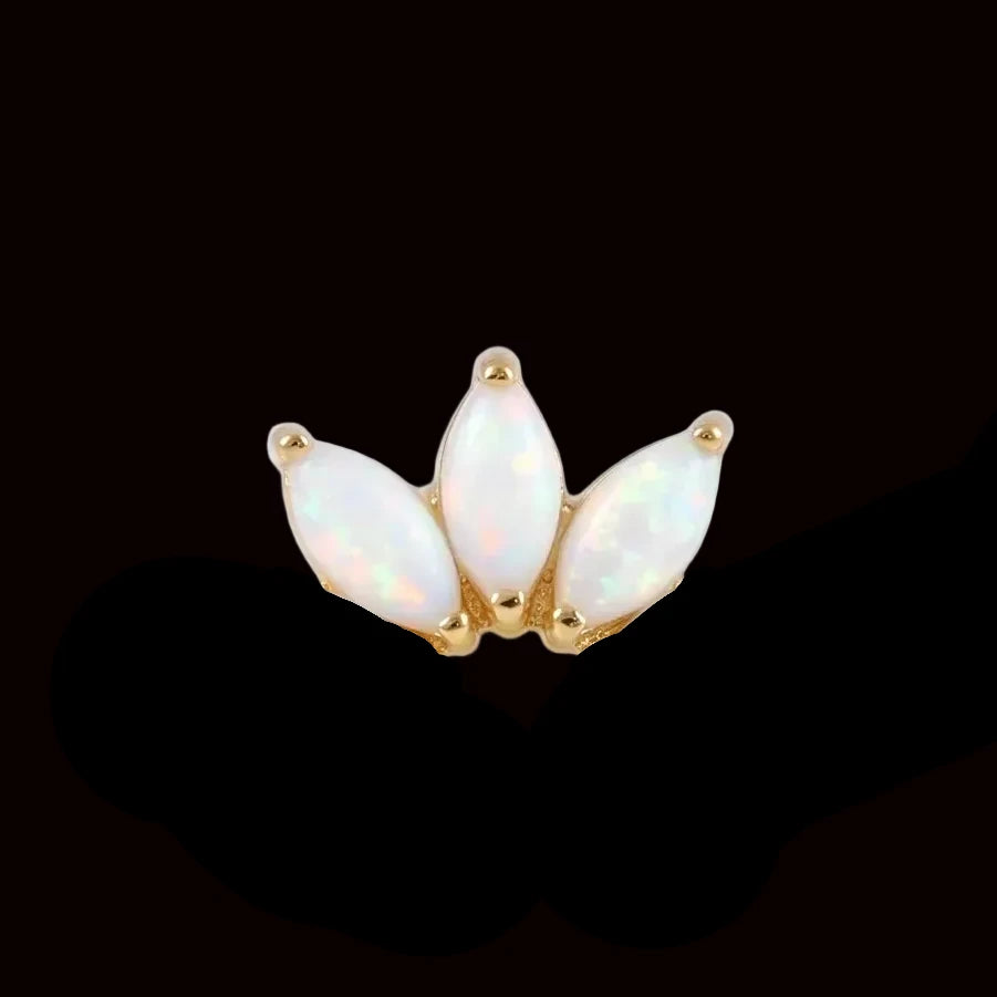 3 Gem White Opal Marquise Fan 14k YG