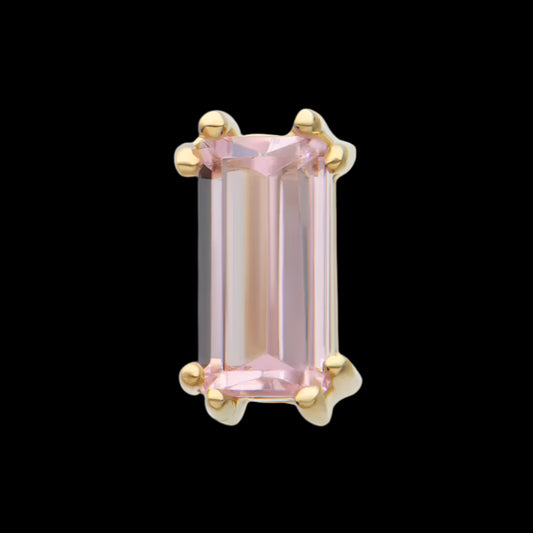 Pink Emerald Cut Prong YG