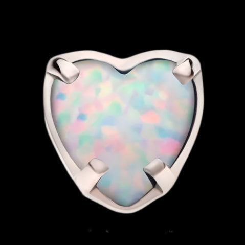 White Opal Heart 16g Threaded Top Ti