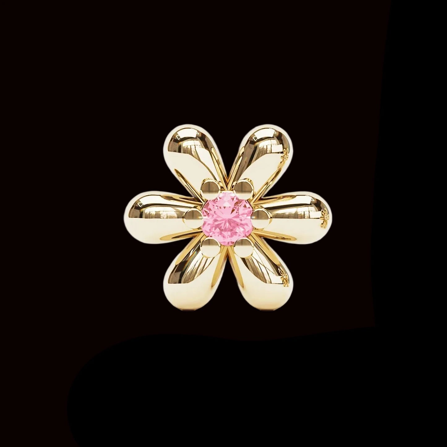 "Pink Flower" Genuine Pink Tourmaline YG