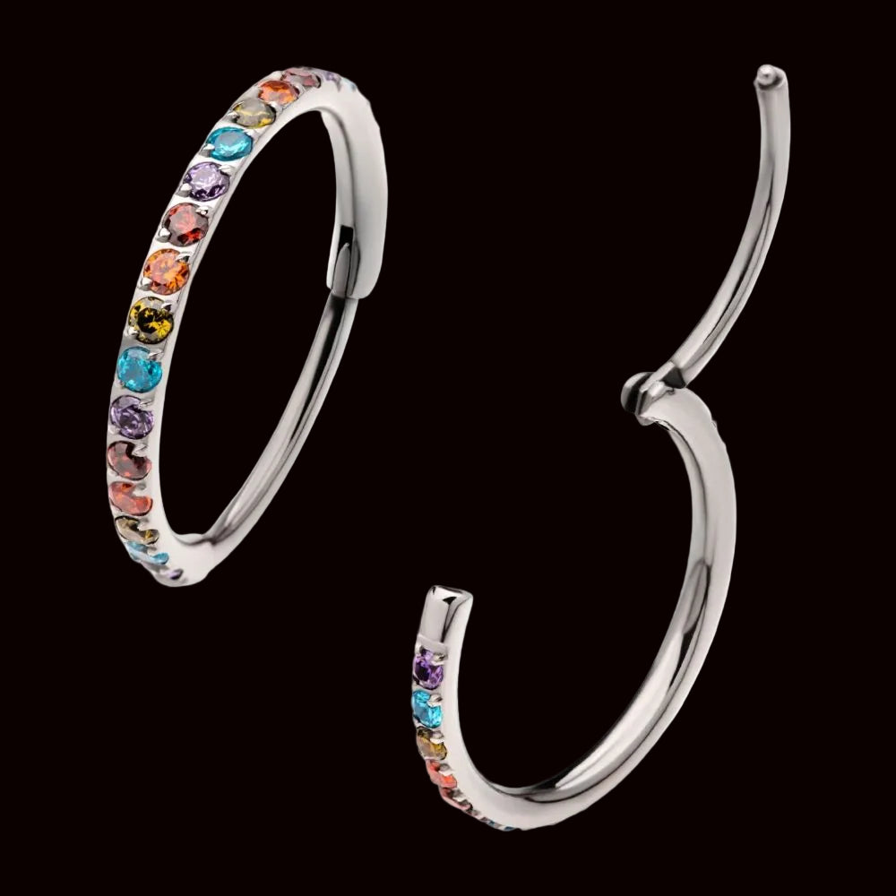 16g 3/8 Rainbow CZ Clicker Ti.