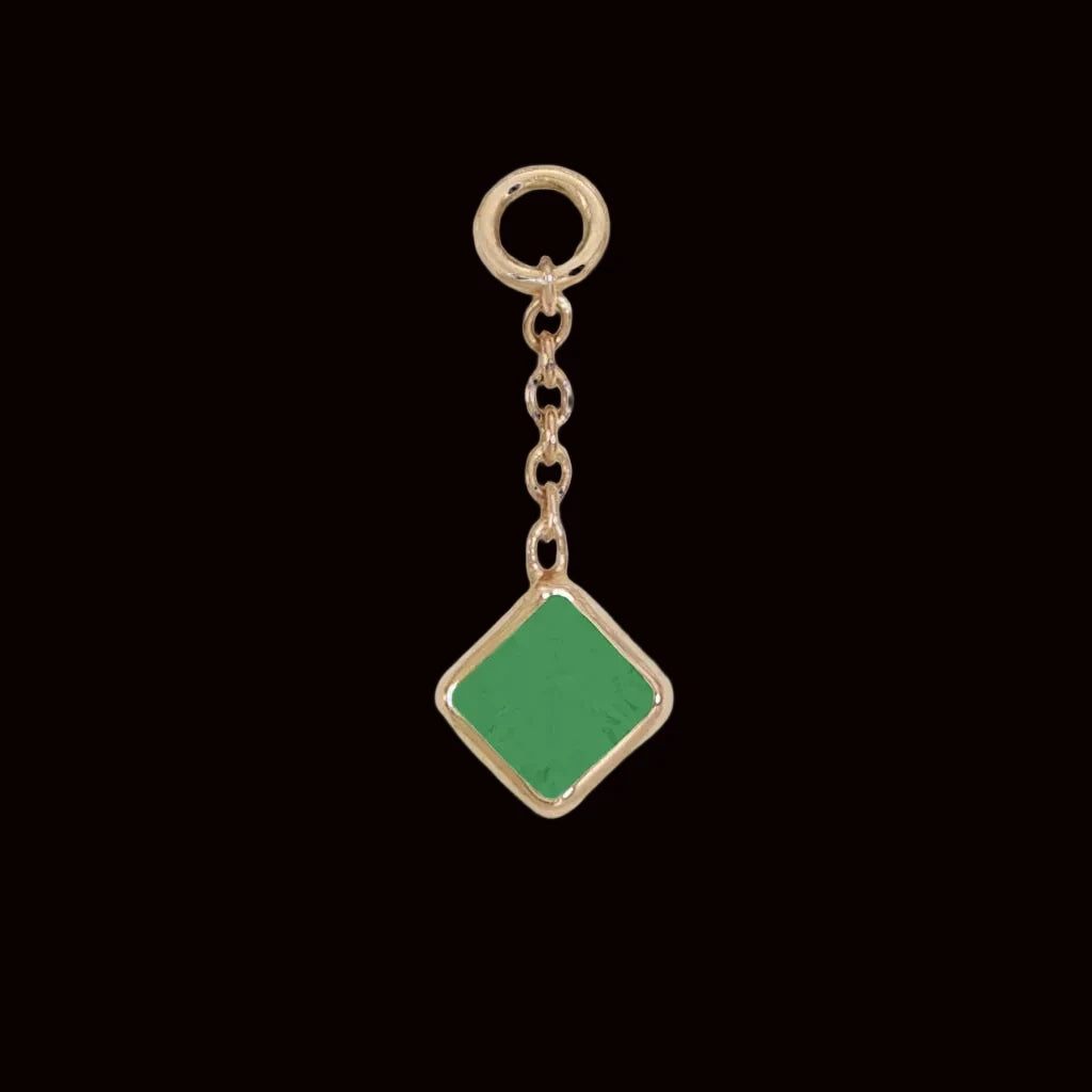 Square Genuine Emerald Charm 14k YG