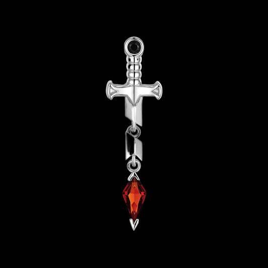 "Svyn Broken Sword" Genuine Black Agate/Garnet WG