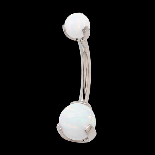 Double White Opal Claw Set Navel Curve Ti.